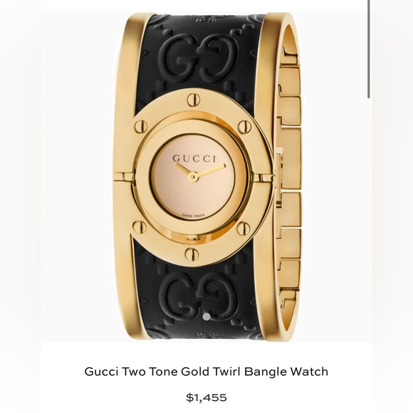 GUCCI COLLECTORS WATCH 
Twirl Quartz Gold Dial Two Tone Bangle Ladies Watch - Picture 5 of 6